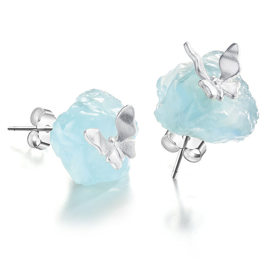 Butterfly Earrings on Aquamarine Stone