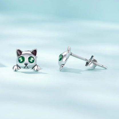 Pendientes Diseño Gato Con Piedras De Relámpago