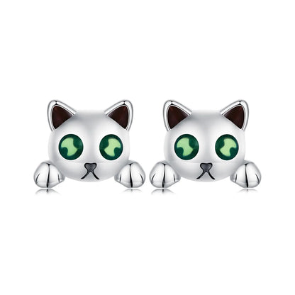 Pendientes Diseño Gato Con Piedras De Relámpago