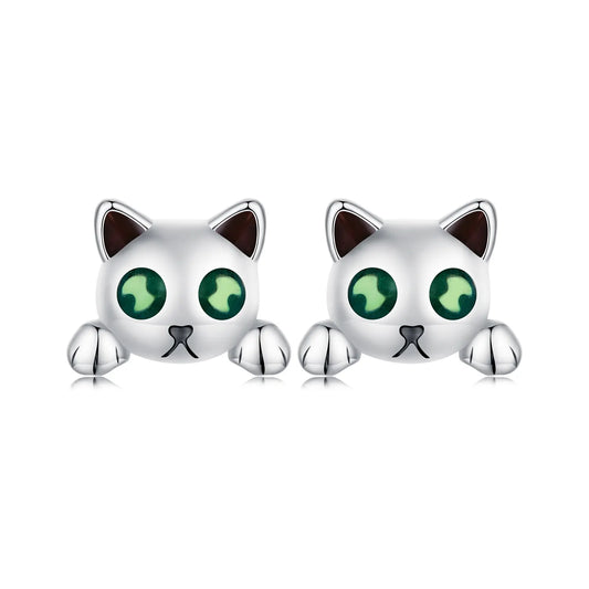 Cat Design Earrings With Lightning Stones