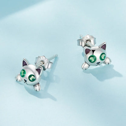 Pendientes Diseño Gato Con Piedras De Relámpago