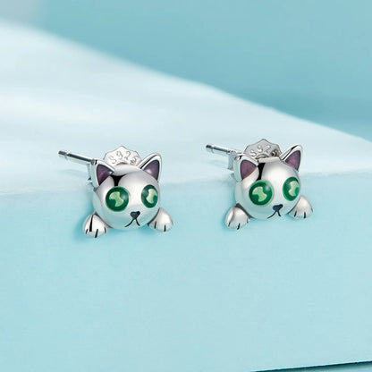 Pendientes Diseño Gato Con Piedras De Relámpago