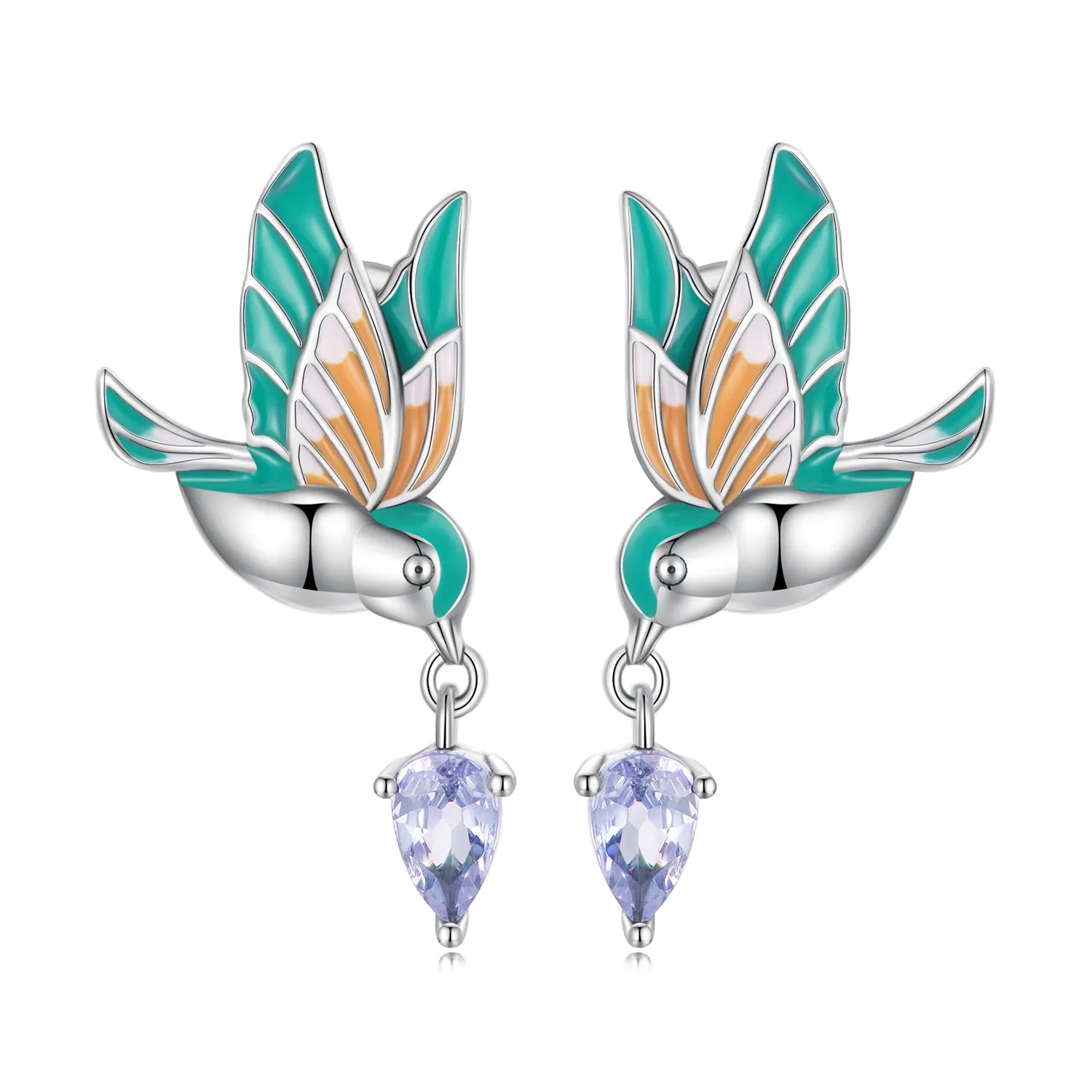  Pendientes Pájaro Colorido bañados en oro 18k