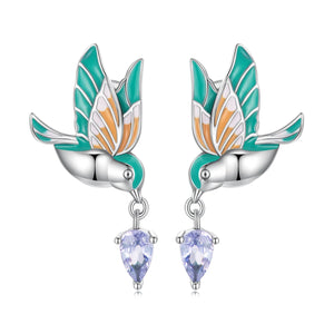  Pendientes Pájaro Colorido bañados en oro 18k