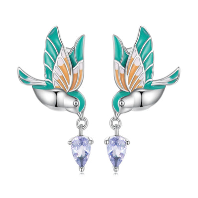  Pendientes Pájaro Colorido bañados en oro 18k