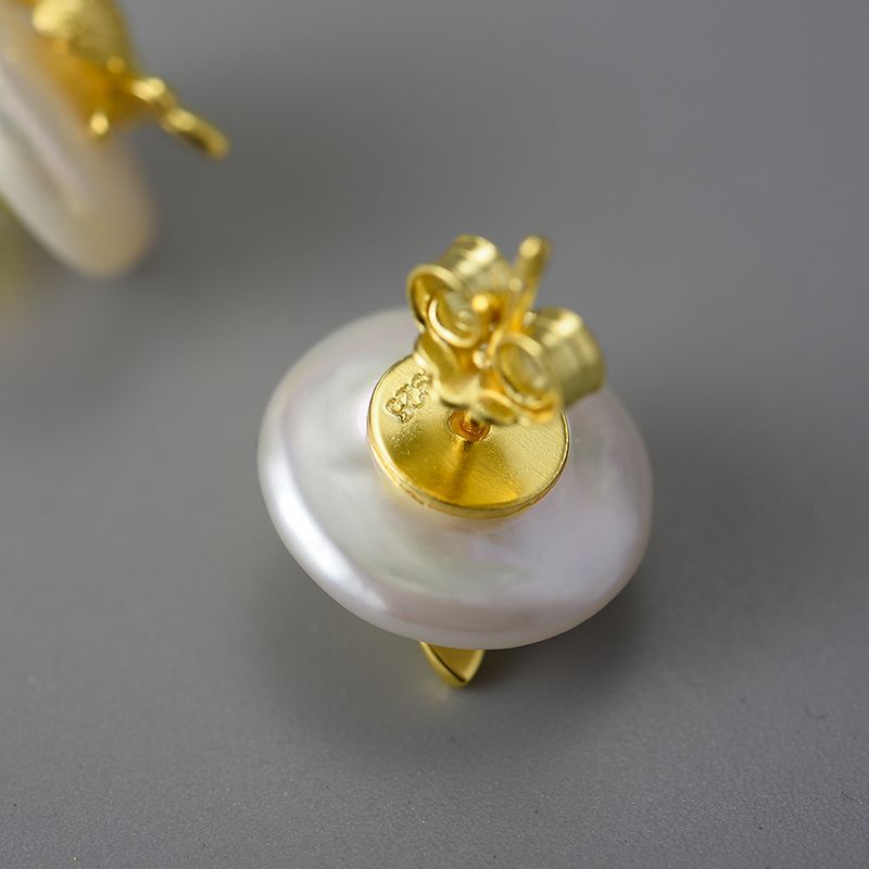 sterling silver and 18k gold bee earrings with white pearl for women