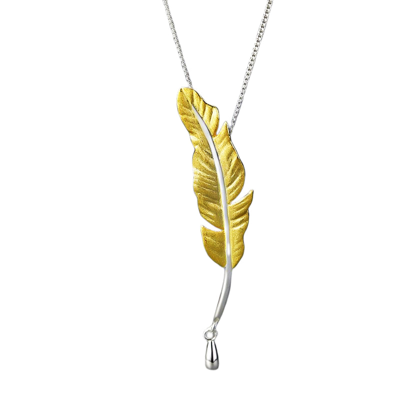 Sterling Silver and 18k Gold Feather Necklace for Women