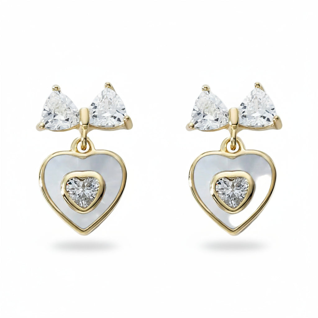 Pendientes Corazones de Cristal con baño de oro 18k