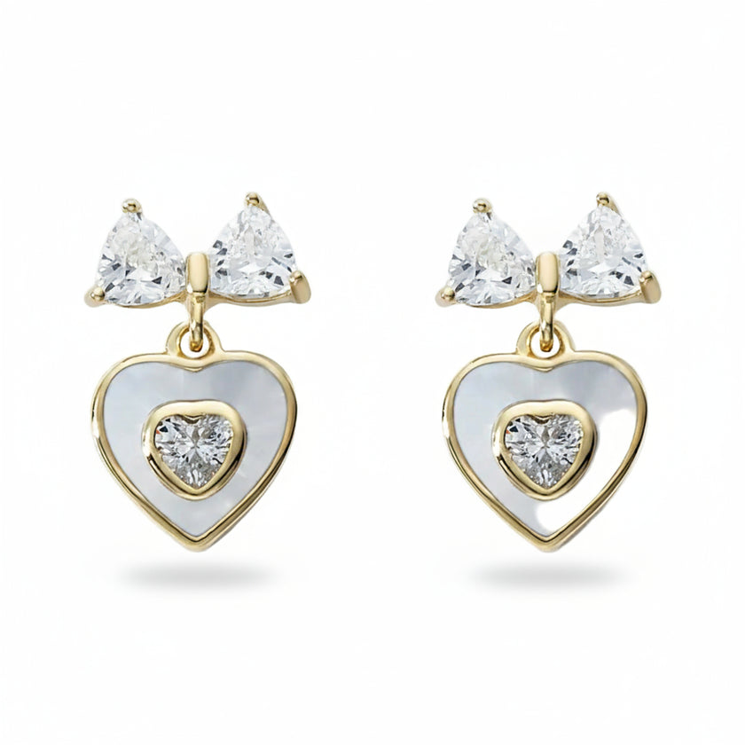 Pendientes Corazones de Cristal con baño de oro 18k