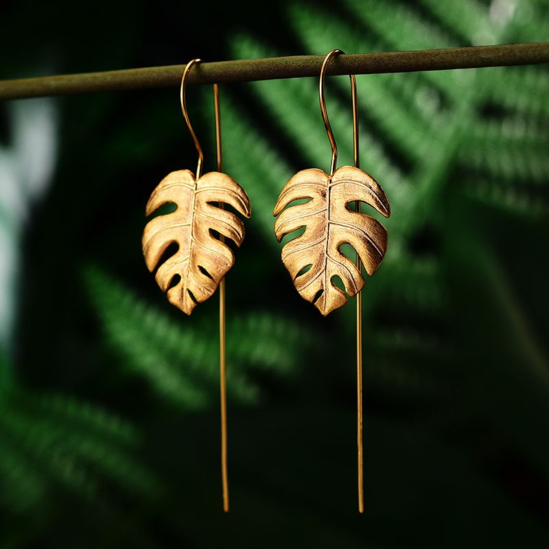 Pendientes Hoja De Otoño de plata de ley 925 pura y oro 18k, Calidad Española, 100% Hecho a Mano para mujeres