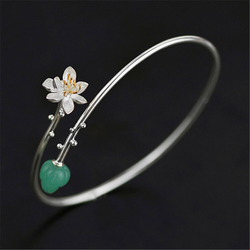 Lotus Vase Bracelet with Aventurine stone, sterling silver and 18k gold for women