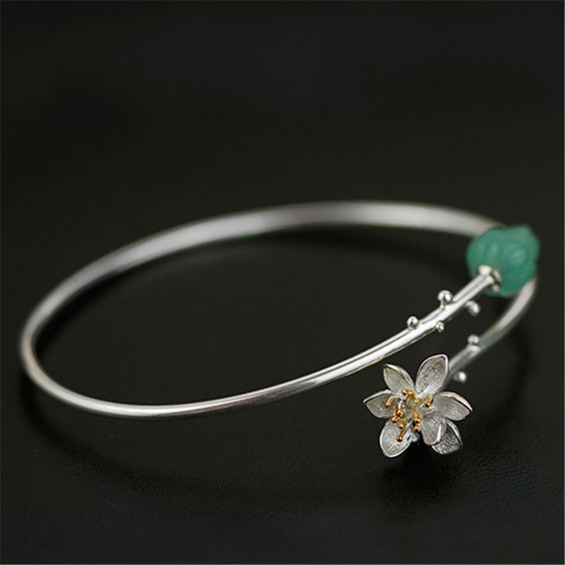 Lotus Vase Bracelet with Aventurine stone, sterling silver and 18k gold for women