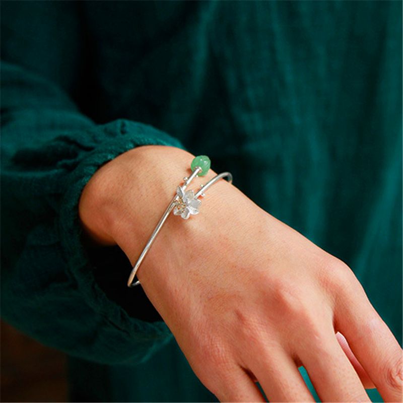 Lotus Vase Bracelet with Aventurine stone, sterling silver and 18k gold for women