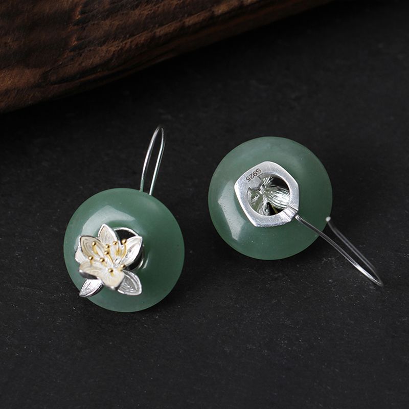 Whispers of lotus earrings with Aventurine stone, silver and 18k gold for women