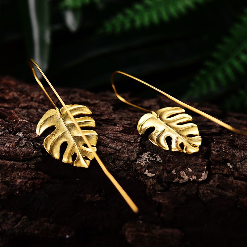 Pendientes Hoja De Otoño de plata de ley 925 pura y oro 18k, Calidad Española, 100% Hecho a Mano para mujeres