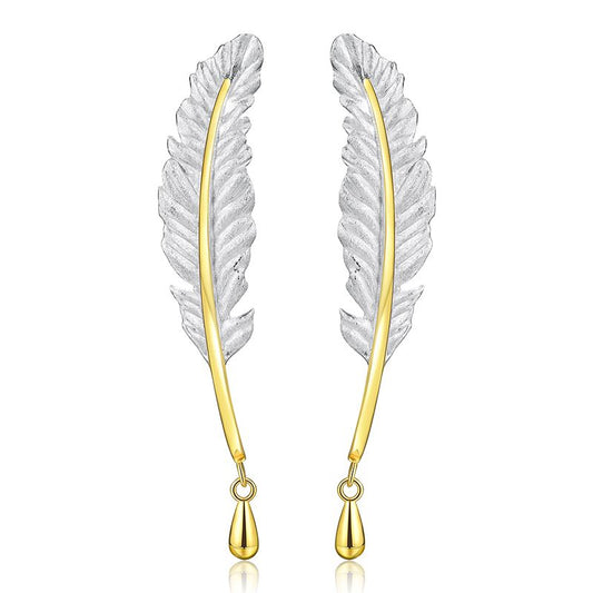 Sterling silver and 18k gold Feather Earrings for women