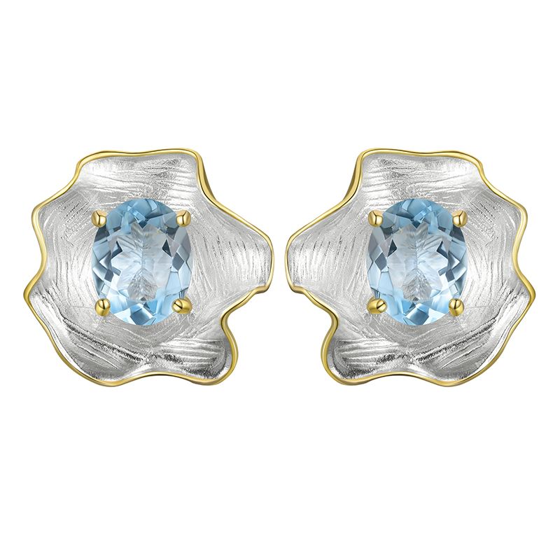 Leaf Roll Earrings with Moissanite Diamond Stone