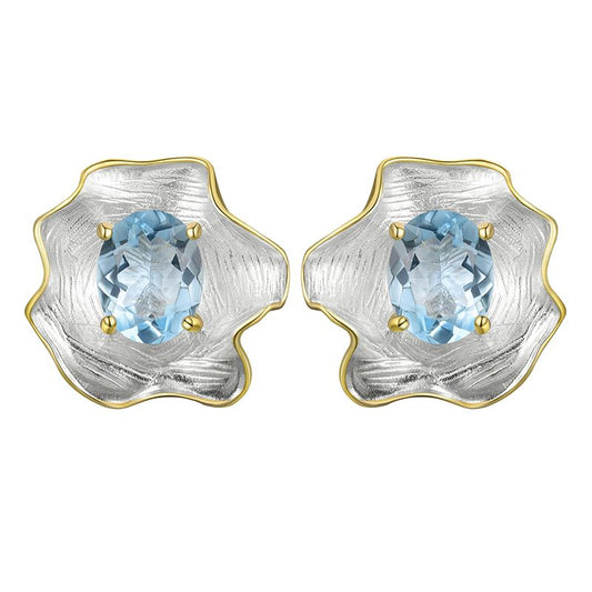 Leaf Roll Earrings with Moissanite Diamond Stone