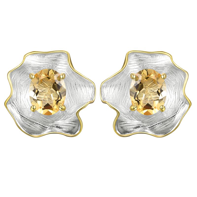 Leaf Roll Earrings with Moissanite Diamond Stone