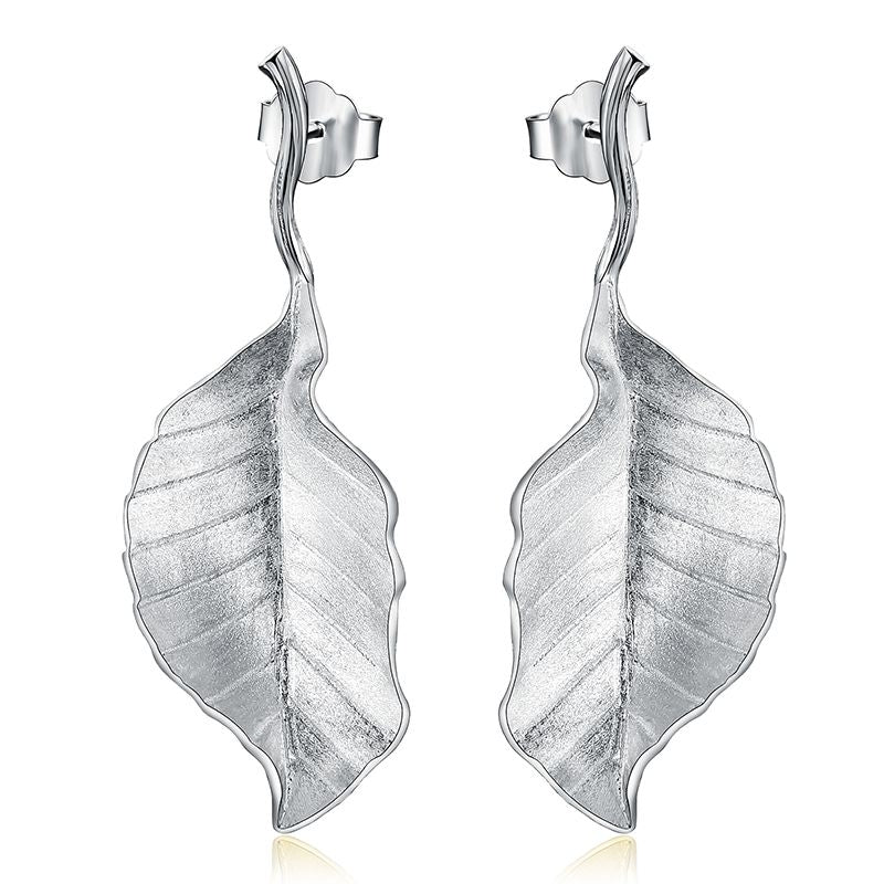 Long Leaf Earrings in sterling silver and 18k gold for women