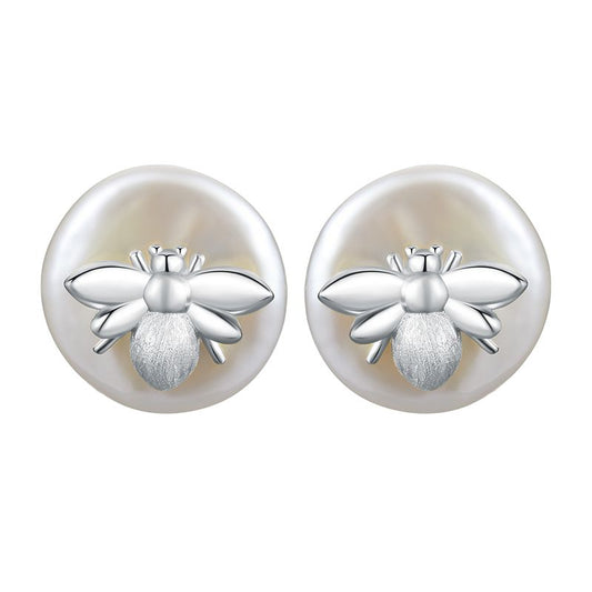 pendientes de abeja con perla blanca