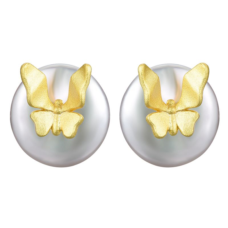 pendientes de mariposa con perla blanca