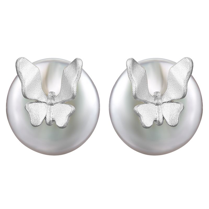 pendientes de mariposa con perla blanca