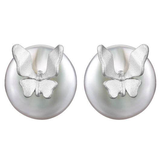 pendientes de mariposa con perla blanca