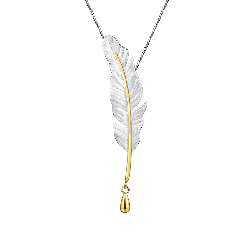 Sterling Silver and 18k Gold Feather Necklace for Women