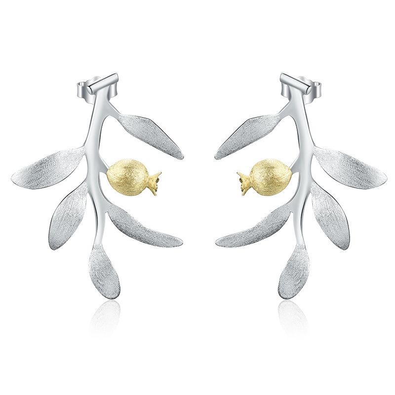 Pendientes Flor de Granada de plata de ley 925 pura y oro negro, Calidad Española, 100% Hecho a Mano para mujeres