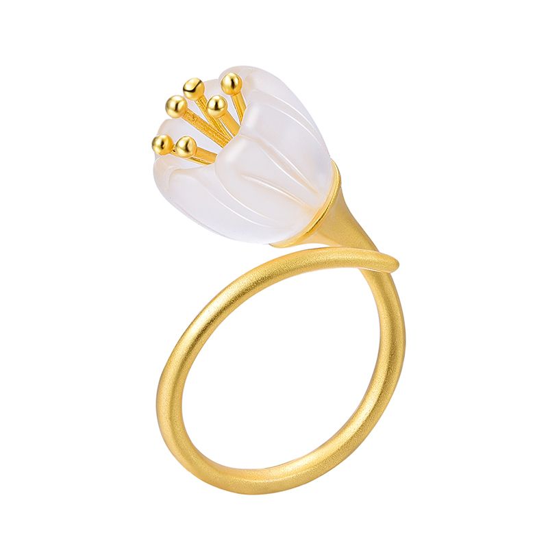 Fresh Bell Orchid Flower Ring in Sterling Silver and 18k Gold for Women