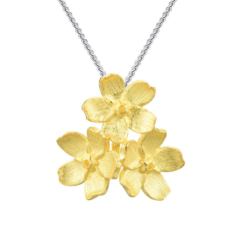 three flowers of the soul necklace in sterling silver and 18k gold for women