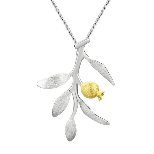 Collana da donna con fiore di melograno in argento e oro bianco/nero