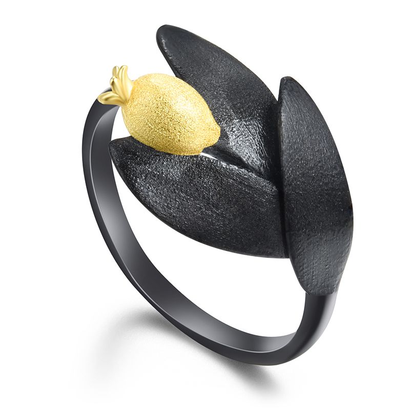 Anillo Flor de Granada de plata de ley 925 pura y oro negro, Calidad Española, 100% Hecho a Mano para mujeres