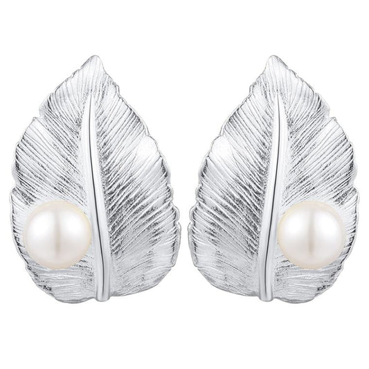 pendientes la hoja de perla con perla blanca, de plata de ley 925 pura y oro 18k, Calidad Española, 100% Hecho a Mano para mujeres