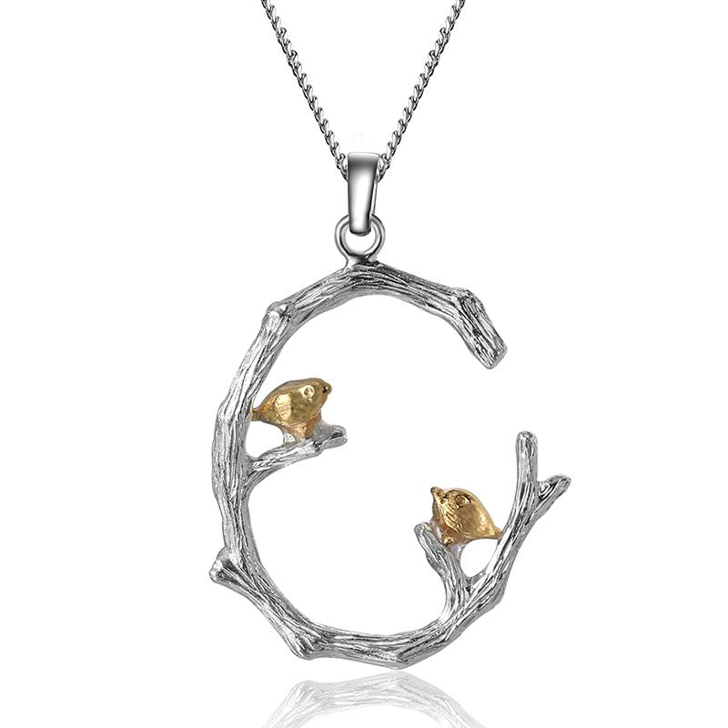 necklace the love story of two birds round sterling silver for women