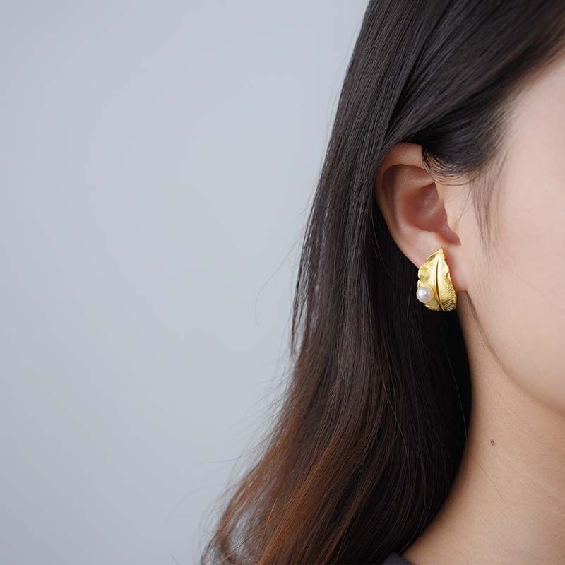 pendientes la hoja de perla con perla blanca, de plata de ley 925 pura y oro 18k, Calidad Española, 100% Hecho a Mano para mujeres