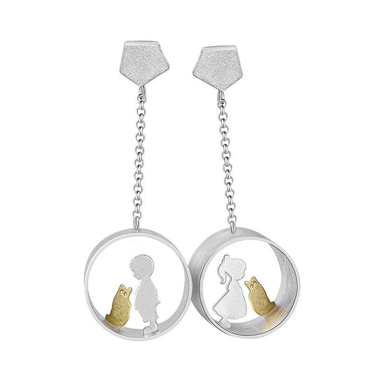 double earrings I'm with my precious cat in sterling silver and 18k gold unisex