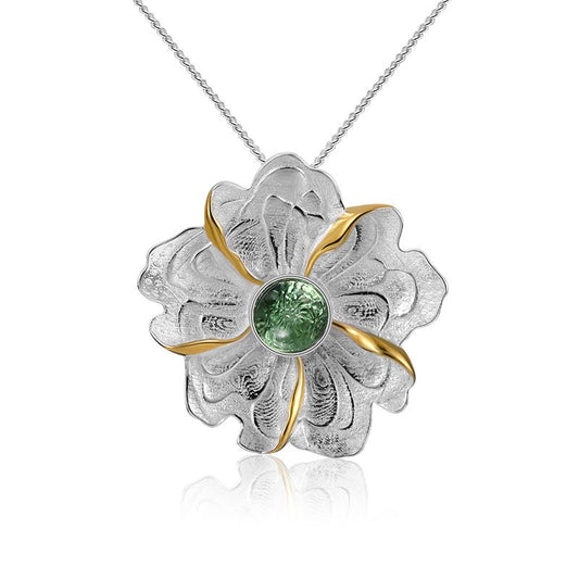 Women's Sterling Silver and 18k Gold Peony Flower Novelty Necklace