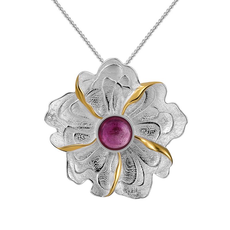 Women's Sterling Silver and 18k Gold Peony Flower Novelty Necklace