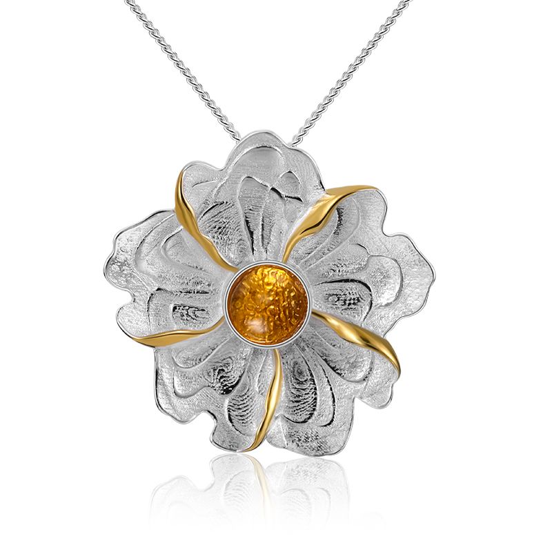 Women's Sterling Silver and 18k Gold Peony Flower Novelty Necklace