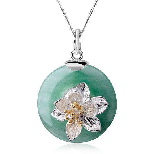 Collana Lotus Whispers con pietra avventurina, argento sterling e oro 18 carati da donna