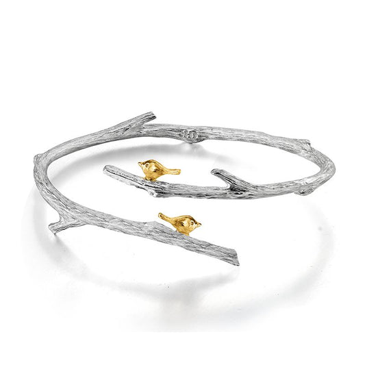 bracelet The love story of two birds in pure sterling silver and 18k gold