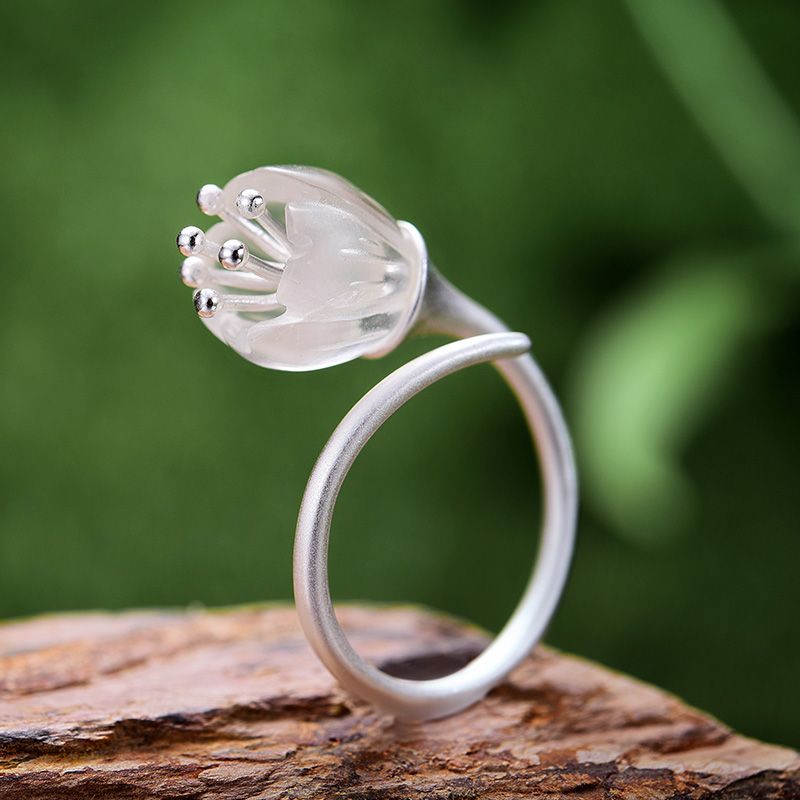 Fresh Bell Orchid Flower Ring in Sterling Silver and 18k Gold for Women