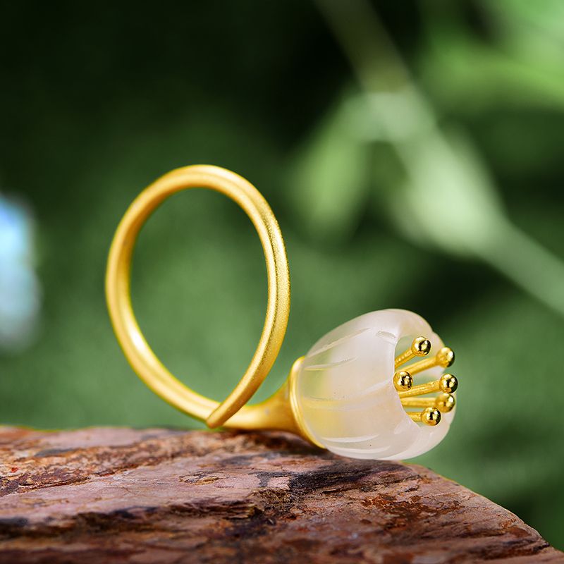 Fresh Bell Orchid Flower Ring in Sterling Silver and 18k Gold for Women