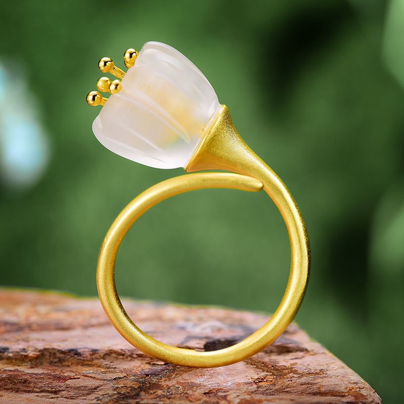 Fresh Bell Orchid Flower Ring in Sterling Silver and 18k Gold for Women