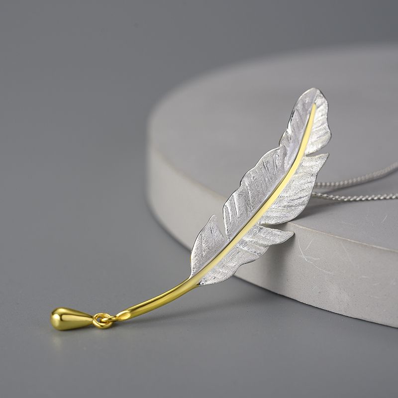 Sterling Silver and 18k Gold Feather Necklace for Women