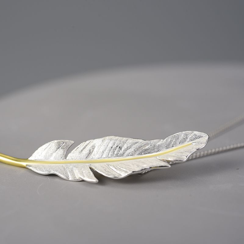 Sterling Silver and 18k Gold Feather Necklace for Women