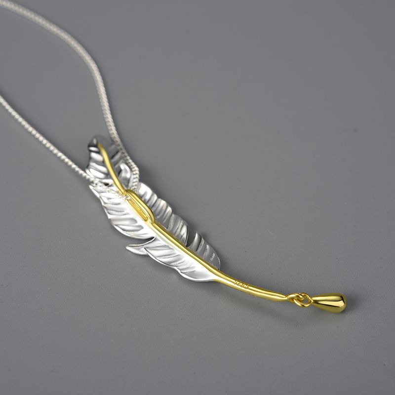 Sterling Silver and 18k Gold Feather Necklace for Women