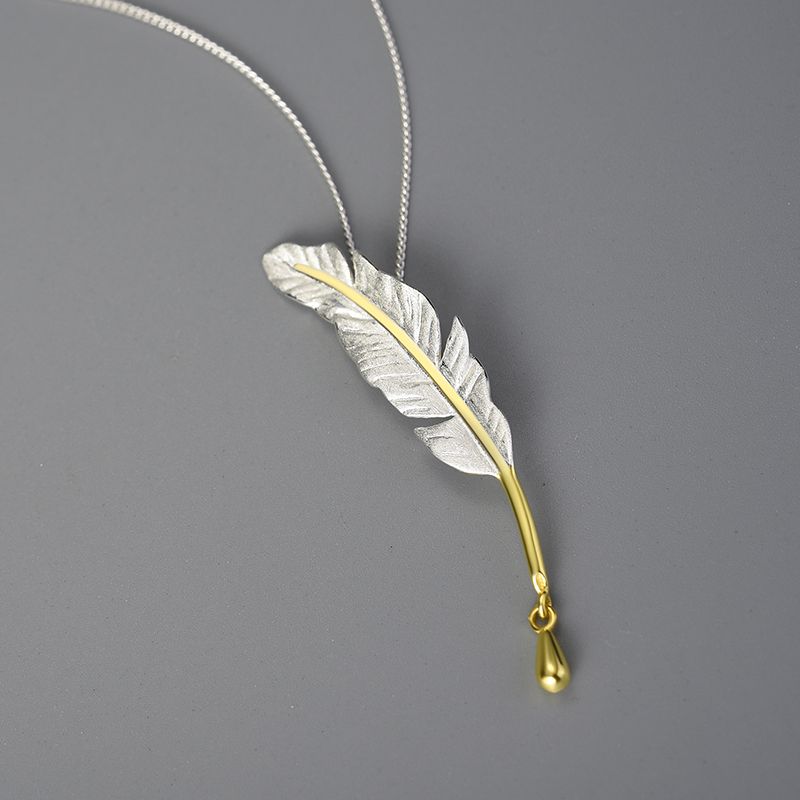 Sterling Silver and 18k Gold Feather Necklace for Women